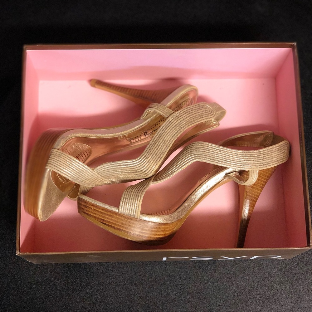 Brigitte Bailey gold heels